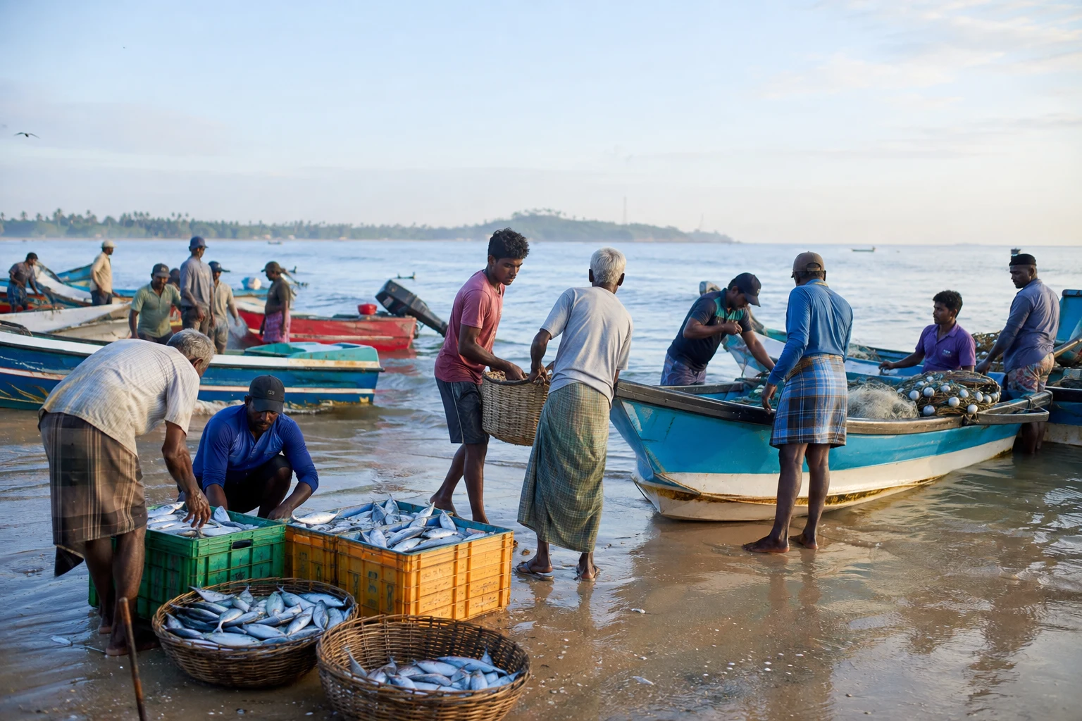 Sri Lankan fishing communities bringing in a fresh catch at dawn